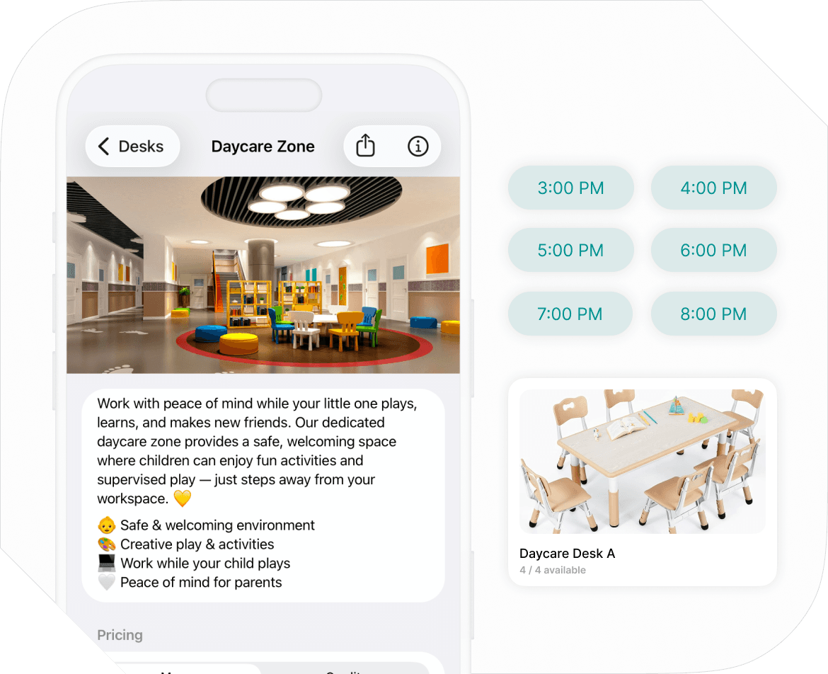 Desk booking in Spacebring all-in-one coworking and childcare platform