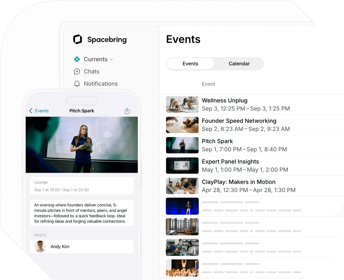 Event management in Spacebring accelerator management software