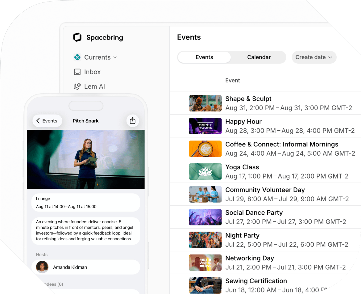 Event management in Spacebring accelerator management software