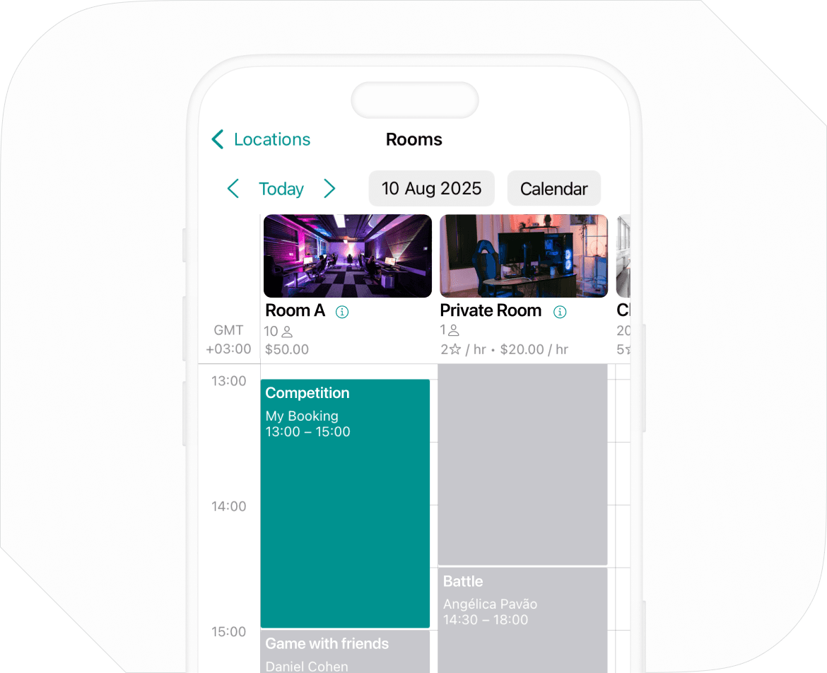 Booking system for gaming rooms
