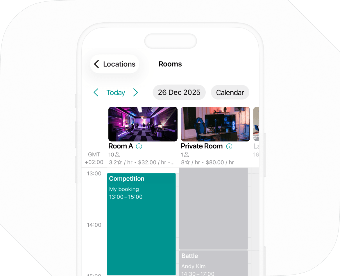 Booking system for gaming rooms