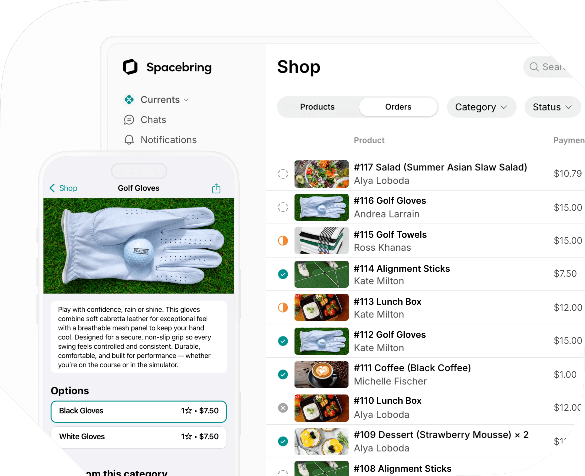 Shop feature in Spacebring golf simulator management software
