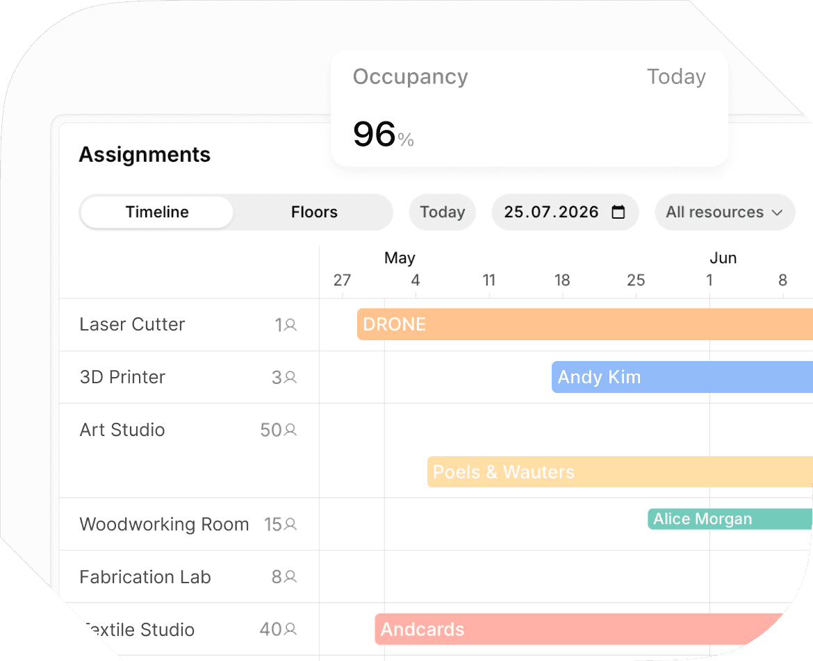 Booking makerspace workstations with Spacebring management software