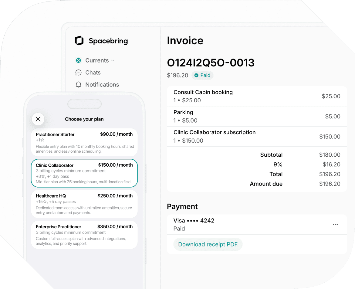 Subscription Management in Spacebring medical space management platform