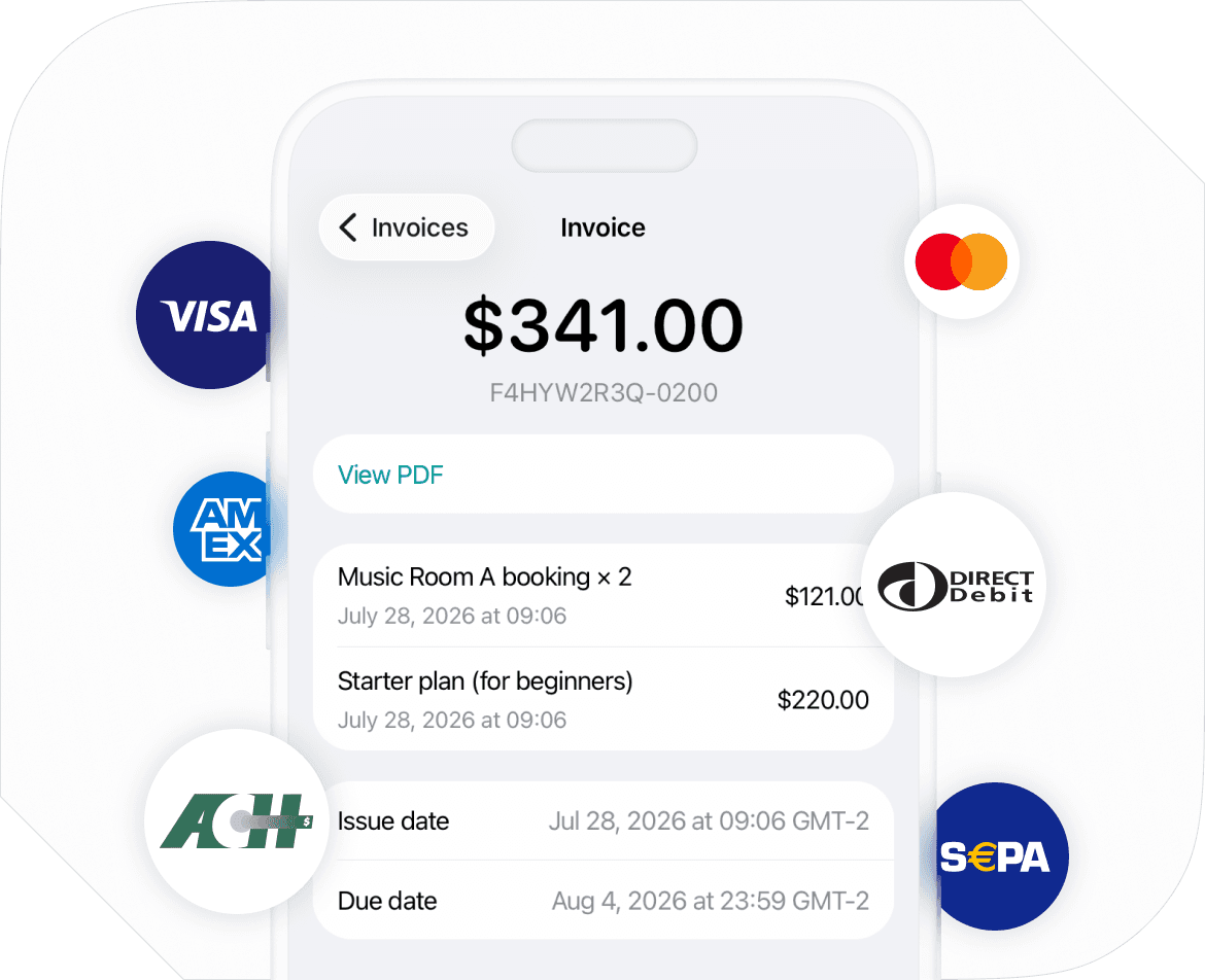 Invoicing in Spacebring music school management software