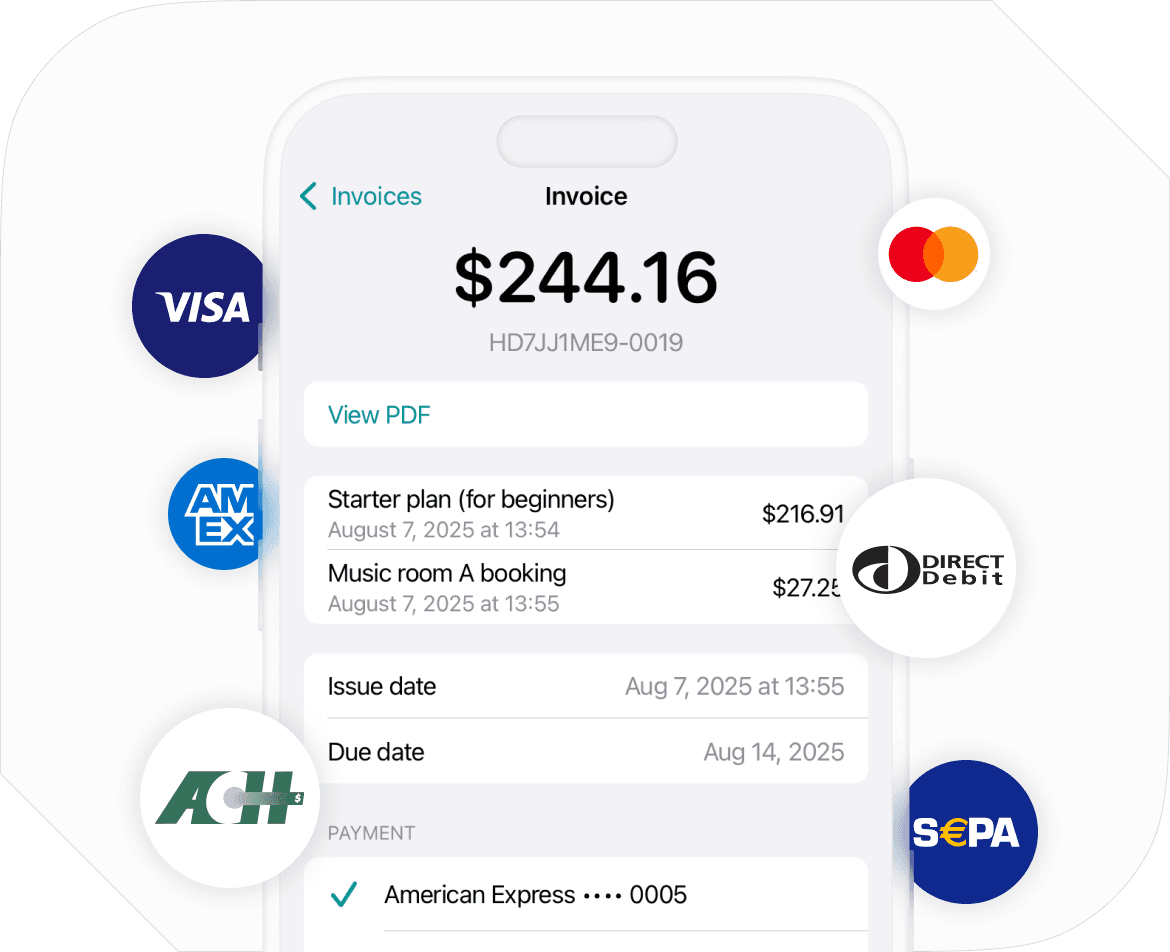 Invoicing in Spacebring music school management software