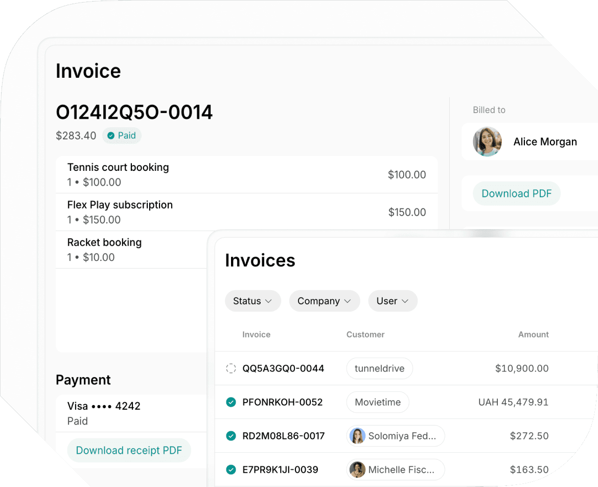 Invoicing with Spacebring padel court booking software