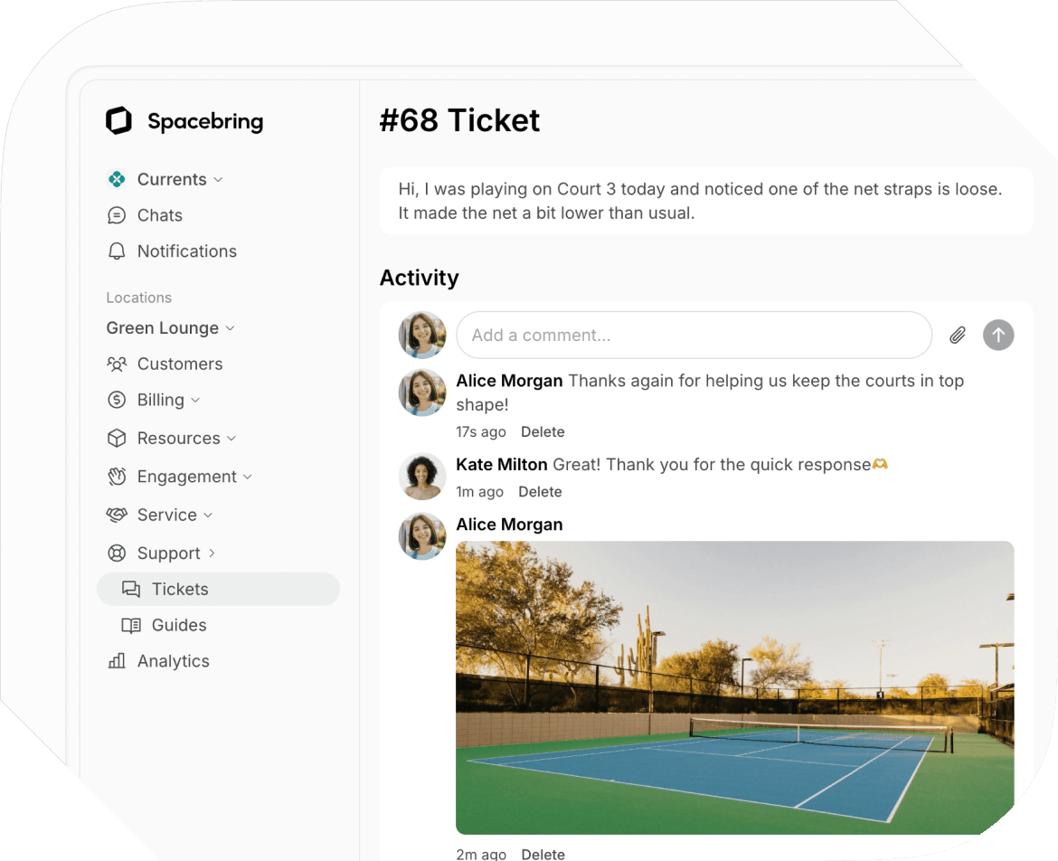 Issue reporting in Spacebring padel court booking software