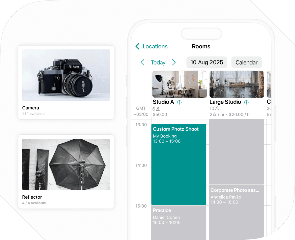 Photo studio and equipment booking in Spacebring coworking spaces management platform