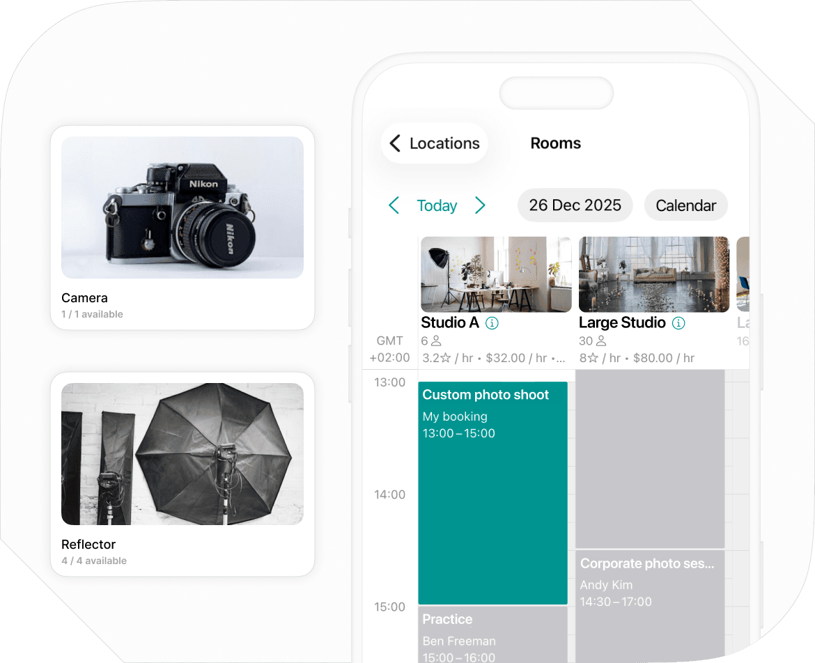 Photo studio and equipment booking in Spacebring coworking spaces management platform