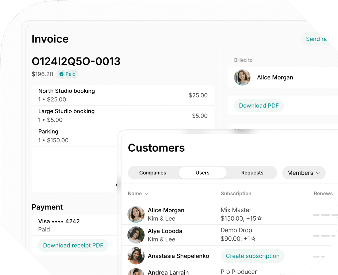Software for managing recording studio | Spacebring
