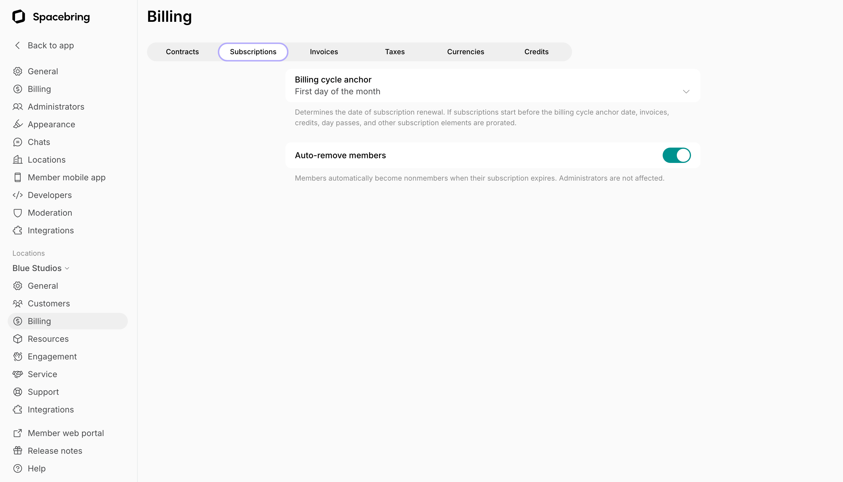 Set up billing - Spacebring