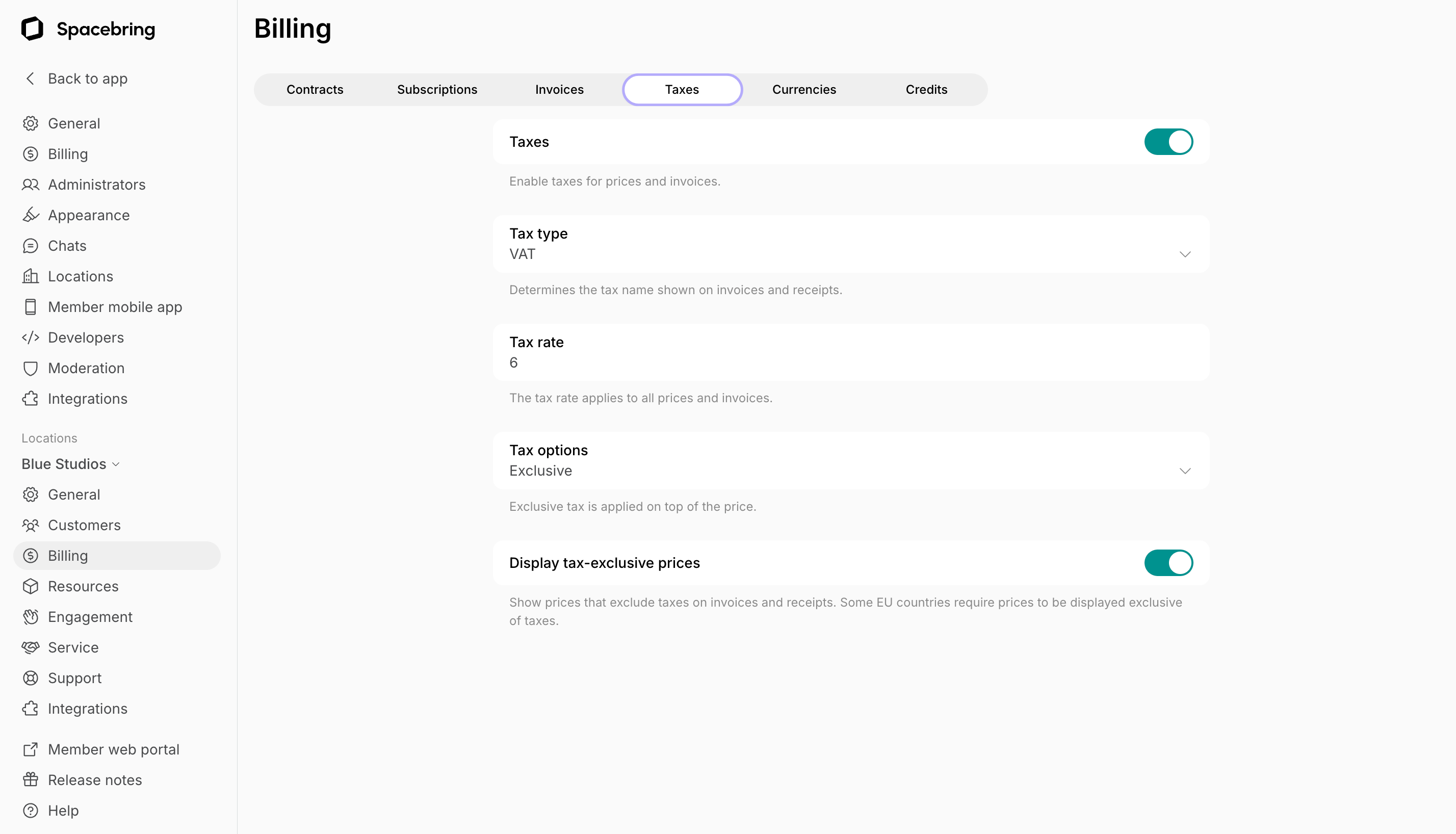 Set up billing - Spacebring