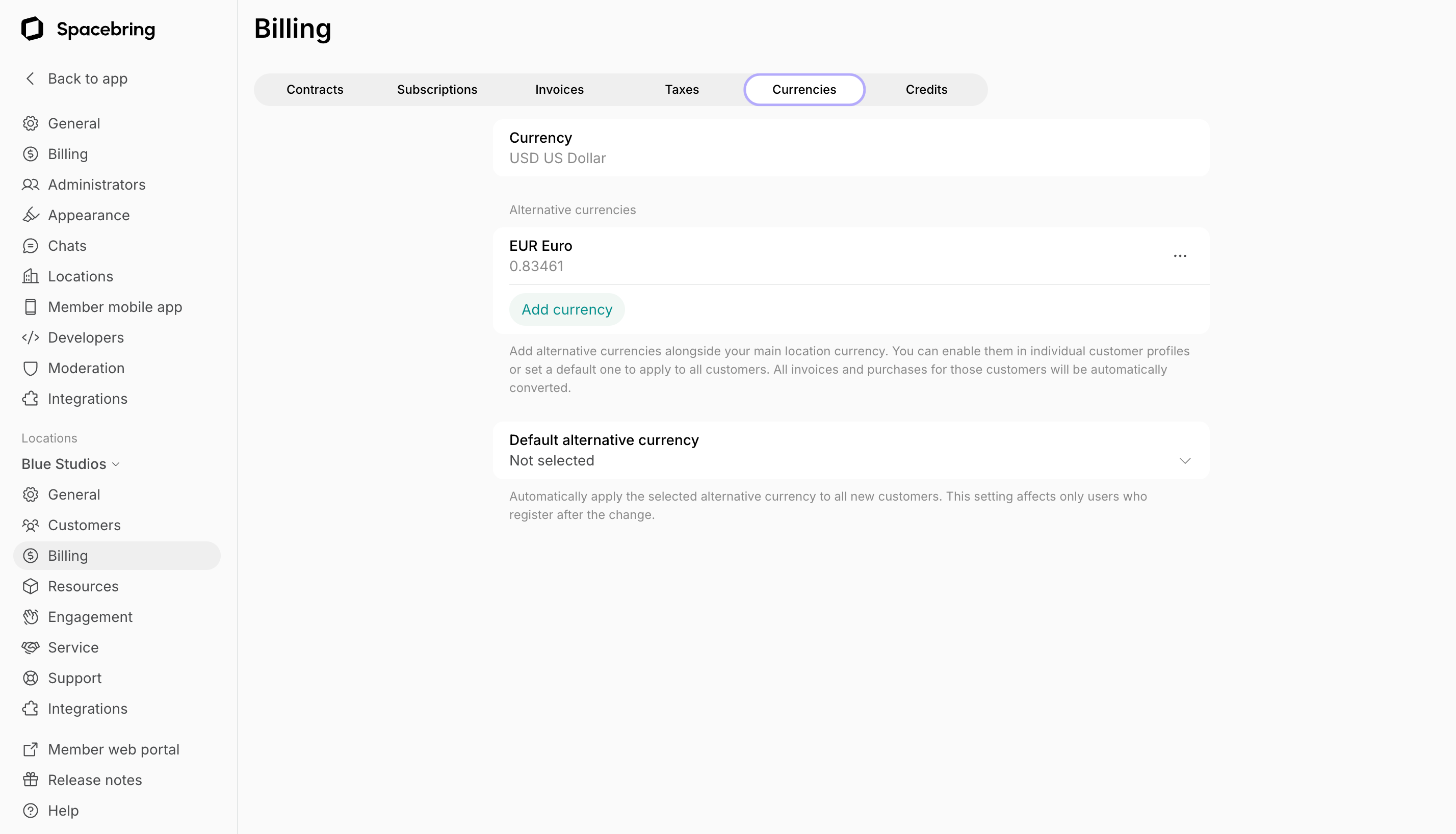 Set up billing - Spacebring